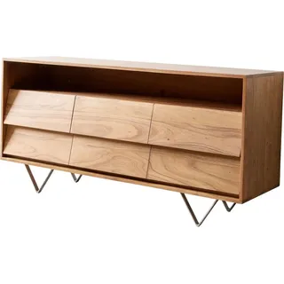 DeLife Sideboard Eloi 145x40 cm Akazie Natur 6 Schubladen V-Fuß Edelstahl