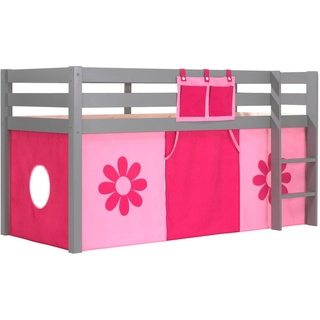 Vipack Hochbett Pino 90 x 200 cm Kiefer massiv grau pink flower