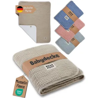 Bearfoot Babydecke - Musselin Fleecedecke (Baumwolle, Fleece) flauschig weiche Kuscheldecke, Baby/Neugeborene/Kinder Geschenk Junge & Mädchen zur Geburt (Summer Sand)