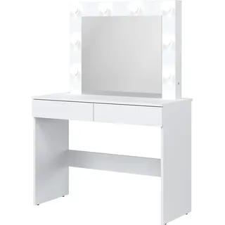 Schminktisch REMI RM16 mit Spiegel 2 Schubladen und Led licht Weiß - Weiß