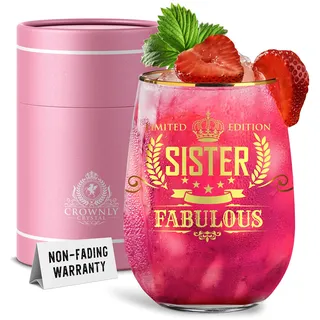 CROWNLY CRYSTAL® Geschenke für Frauen Geburtstagsgeschenk Schwester Weihnachtsgeschenke Schwester Geschenk für Geschenkideen Weihnachten Lustige Geschenke Personalisiertes Weinglas