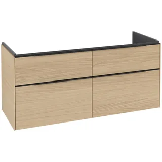 Villeroy & Boch Subway 3.0 Waschbeckenunterschrank, 4 Auszüge, Waschbecken mittig, 1272x576x478mm, C60201VJ, Farbe: Front/Korpus: Nordic Oak, Griff: Volcano Black