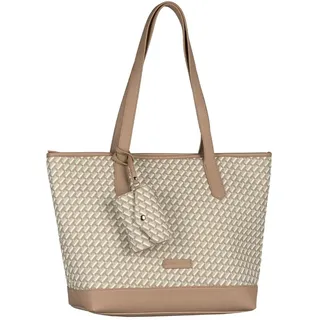 Shopper TOM TAILOR "Xenia", Damen, Gr. B/H/T: 43cm x 29cm x 14cm, printed taupe, Polyurethan, Colorblocking, gepflegt, mehrfarbig, Taschen Shopper, mit raffiniert geometrischen "T" Print des Logos auf dem Taschenkörper