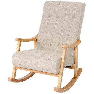 Mendler Schaukelstuhl HWC-K10 Stoff/Textil 62 x 97 x 62 cm Beige/Braun