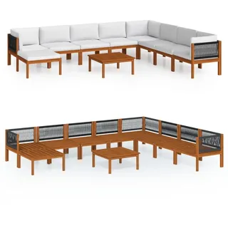 vidaXL 9-tlg. Garten-Lounge-Set mit Kissen Cremefarbenes Holz Akazie & Seil - Weiß