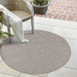 Außen-Teppich Mazovia - Einfarbig, Braun, Rund Teppich für Balkon, Terrasse - geometrisches Muster - Wetterfest - 150 x 150 cm