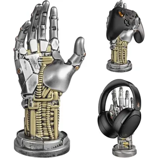 RONMOSNEA Cyberpunk Kopfhörerstände, Gaming Headset Halterung und Controller Ständer, Futuristisches Harzdesign in Metalloptik, Gamer Zubehör für Schreibtischorganisation