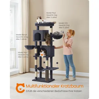 Feandrea Kratzbaum groß, XL, mehrstöckiger Katzenbaum mit Höhlen und Liegemulden - Dunkelgrau