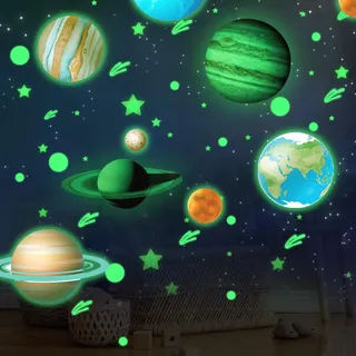 LANAFAY 9 Planeten Wandsticker Leuchtaufkleber Sticker, leuchtsterne selbstklebend, leuchtsticker, Wandaufkleber Kinderzimmer Dekorative Aufkleber
