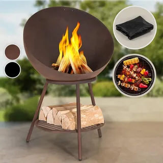 Blumfeldt Feuerschale mit Grillrost, Outdoor Stahl-Feuerschale Groß für Balkon & Camping, Mobile Feuerschale 70 cm, Feuerschalen mit Standfuß, Wetterfeste Feuerschale, Rechteckige Feuerstelle