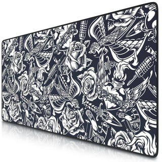 CSL-Computer TITANWOLF - XXL Speed Gaming Mauspad Titanwolf Schwarz 900 x 400mm - XXL Mousepad - Tischunterlage Large Size - verbessert Präzision und Geschwindigkeit - Rose Tattoo Design