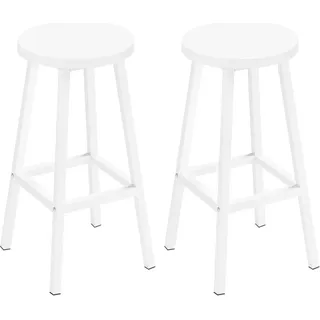 Klihome Barhocker rund, mit Metallgestell, Fußstütze, für Bar Kücheninsel Esszimmer, Weiß - Weiß
