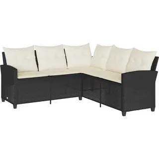 vidaXL L-förmiges Couchsofa mit Kissen Schwarzes Polyrattan - Schwarz