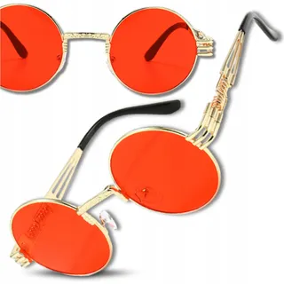 EDIBAZZAR | Lenonki große runde rote Punk-Sonnenbrille für Herren und Damen - Braun