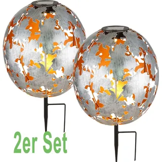 Solarleuchte Garten 2er Set Solarlampe Kugel 27cm Erdspieß Außenlampe Silber
