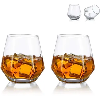 Diamond Whisky Glasses 2er-Set Gekipptes Scotchglas 300 Ml Whiskyglas Moderner Look Für Männer Frauen, Papa, Ehemann, Freunde, Glaswaren Für Bourbon/Rum/Bar Tumbler