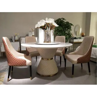 Runder Esstisch Tisch + 4 Lehn Stühle 5tlg. Sitz Polster Garnituren Ess Gruppen - Weiß