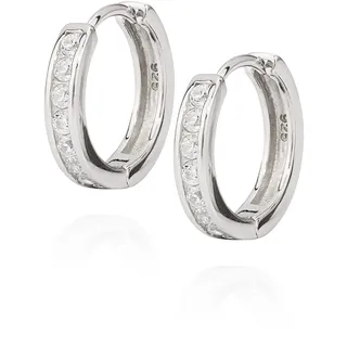 NKlaus Paar 16mm Klappcreolen Zirkonia Weiß 925 Silber Creolen funkelnde Damen Ohrringe 11174