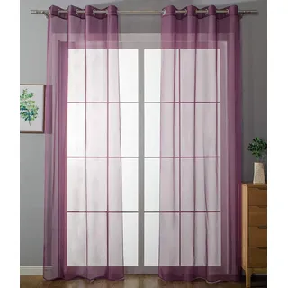 Gardinenbox Ösenvorhang Transparent Uni 140 x 175 cm Lila 2 St.
