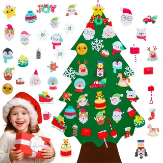 Filz Weihnachtsbaum Kinder, 2.8ft Filz Kleiner Tannenbaum Mit 34 Pcs Abnehmbaren Klett Weihnachtsdeko,DIY Christmas Tree Decorations Für Wand Tür Home Weihnachtsdekoration Kinder