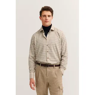 Bugatti Langarmhemd »Modern Fit« kariert, Kent-Kragen, weicher Materialmix, beige