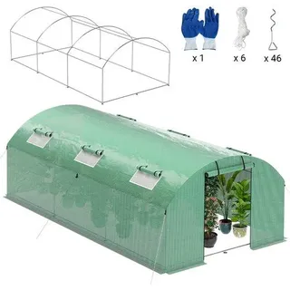 Gartenhaus 6x3x2 m - Gartenhaus mit Galvanisiertem Stahlrahmen, PE-Folie, Öffnungsbarer Eingang, Türen und Insektengitter - Gewächshaus für Gemüse, Kräuter und Blumen
