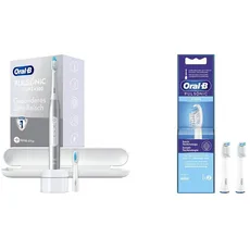 Oral-B Pulsonic Slim Luxe 4500 Elektrische Schallzahnbürste, platin & Pulsonic Clean Aufsteckbürsten für Schallzahnbürsten, Zahnbürstenaufsatz für Oral-B Schallzahnbürste,2 Stück (1 er Pack)