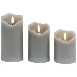 BONETTI LED Dekolicht »Weihnachtsdeko, 3er Set« 3 Stk. Warmweiß LED-Kerze mit 3D Flamme und Timer, grau
