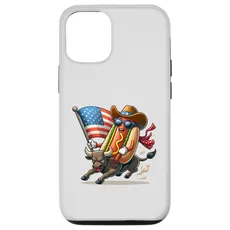 Hülle für iPhone 15 Pro Funny Hotdog US Flag Riding Bull 4th of Juli Rodeo Lovers