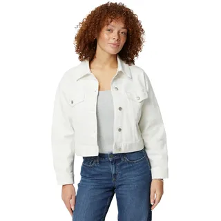 Amazon Essentials Damen Kurz Geschnittene Jeansjacke mit Stretch-Denim, Weiß, M