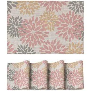 Artoid Mode Blumen Rosa Dahlien Sommer PVC Platzsets 4er Set, 30x45cm Tischsets Schmutzabweisend Hitzebeständig Platzdeckchen Küche Deko