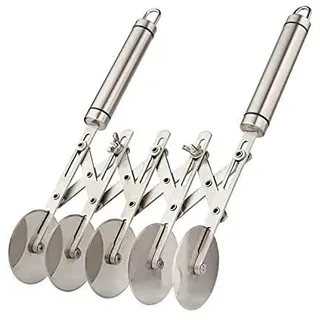 5-Rad Gebäckschneider mit Griff Edelstahl Doppelschneider Verstellbarer Pizzaschneider Multi-Round Teigschneider Roller (Silber)