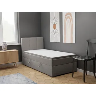 FEDVE Boxspringbett Einzelbett GANDIA MINI mit Bettkästen Jugendbett mit Bonell-Matratze und Topper 80x200 Rechts - Grau