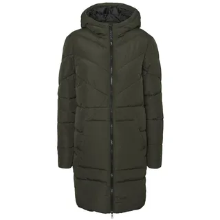 NOISY MAY Damen Lange Puffer Jacke | Warmer Stepp Wintermantel mit Kapuze | Wattierter Blouson NMDALCON, Farben:Dunkelgrün, Größe:42