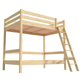 Etagenbett 2-Sitzer 120x200 für Erwachsene Treppe Holz Sylvia - Roh (ohne Lack) - Weiß