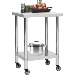 vidaXL Küchen-Arbeitstisch mit Rollen 60x45x85 cm Edelstahl - Silber