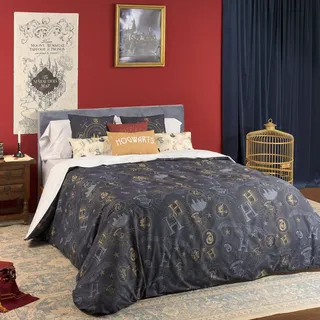 Belum Harry Potter Bettbezug | Bettbezug Modell Harry Potter Gold | Bettbezug mit Knöpfen | Bettbezug 100% Baumwolle | Bettbezug (Bett 180 cm (260 x 240 cm)
