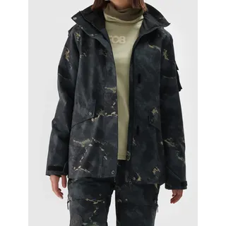 Snowboardjacke 4F, Damen, Gr. M (40), grau, Web, Obermaterial: 100% Polyester. Futter: 100% Polyester. Wattierung: 100% Polyester, gemustert, hoch geschlossener Ausschnitt, eingesetzt eingefasste Kante mit Klettverschluss, Jacken Snowboardjacke