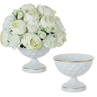 Sziqiqi Vase Weiß Kleine für Hochzeit: 15.5 cm Hoch Metall Urne Vasen Set of 2 - Blumentopf Weiss für Tischdeko - Vintage Blumenvase für Party Taufe Valentinstag