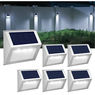 GVOREE 6Stück Solarlampen für Außen Garten Edelstahl, Wasserdichte Solarleuchte für Deko Treppe, Zaun, Balkon, Terrasse, Geländer, Stufen, Pool, Hinterhof (Kaltweiss)