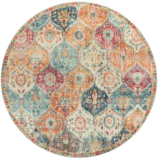 kyaoayo Runder Vintage Boho Teppich - Waschbar, Kurzflor, rutschfest für Esszimmer Schlafzimmer - In & Outdoor Modern Mandala Bedruckt (Orange, Durchmesser 160CM)