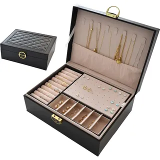 Schmuckkästchen leder abschließbar Damen Rosa Mädchen Schmuckaufbewahrung Reise Weiß rechteckig klein Schmuckbox Schwarz Schmuckkasten mit Schloss Grün (Schwarz)