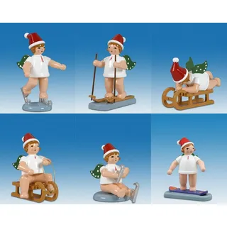 Engelfigur Engelgruppe 6-teilig ohne Krone Höhe ca 6 cm NEU Holz Weihnachtsengel