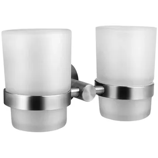 Ambrosya - Zahnbürstenhalter mit Wandbefestigung - Glas Becher Halter Zahnputzbecher Zahnpasta Bad (Edelstahl (Gebürstet))