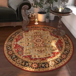 Tospass Vintage Boho Rund Teppich Waschbarer Wohnzimmer Orientalischer Stil Sofa Teppich Kurzflor Couchtischmatte, Bunter Muster Rutschfester Carpet für Schlafzimmer. 140 cm
