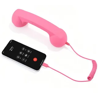 3,5-mm-Telefonhörer, Vintage-Handy-Empfänger, Mikrofon, Mikrofon-Lautsprecher, mit 3,5-mm-auf-USB-C-Adapter, Retro-Handapparat für Mobiltelefone (Rosa)