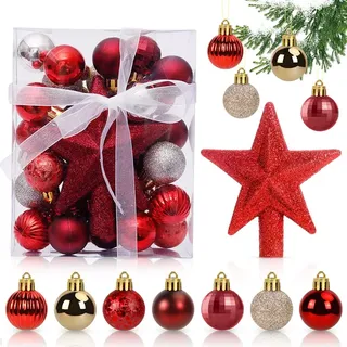 Weihnachtskugeln Rot Gold, 30 pcs Mini Weihnachtsdeko Kugeln Set, 3CM Christbaumkugeln Kunststoff, Kugeln Weihnachtsdeko, Glänzend Glitzernd Matt Weihnachtsbaum Ornamente