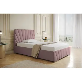 panda möbel Polsterbett RAY - Komfortbett mit Stauraum, Einzelbett, Rosa, 120x200cm, Bett ohne Matratze - Grau