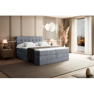 altdecor Boxspringbett mit Matratze und Lattenrost - BERO KING 140x200 cm - Grau Samt - Topper, Polsterbett mit Bettkasten, Bett mit Stauraum H3 - ... - Grau