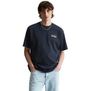 T-Shirt MARC O'POLO DENIM, Herren, Gr. L, blau (navy teal), Single Jersey, Obermaterial: 100% Baumwolle, oversize hüftlang, Rundhals, Shirts T-Shirt, Rückenprint, oversized